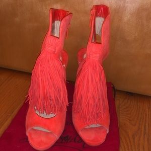 Christian Louboutin Ottaka orange suede booties